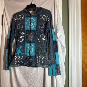Shop Therapy Girl Junior L Peace Sign Hippie Boho Zip Up Funky Patchwork Hoodie